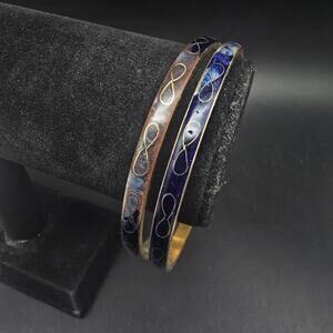 Robert Kuo Cloisonne Bangle Bracelets Blue Pair Set of Two Vintage
